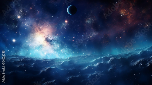 Blue Hues and Nebula Dreams in the Cosmos. Galactic Night. Stellar Dreamscape