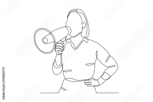 A woman conveys information. Speak up one-line drawing