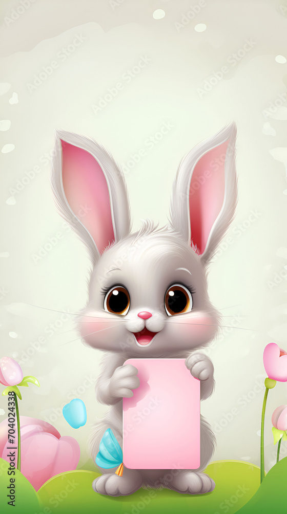 Funny cartoon rabbit holding a sign for an inscription. Picture for a children's book Funny cartoon rabbit holding a sign for an inscription. Picture for a children's book