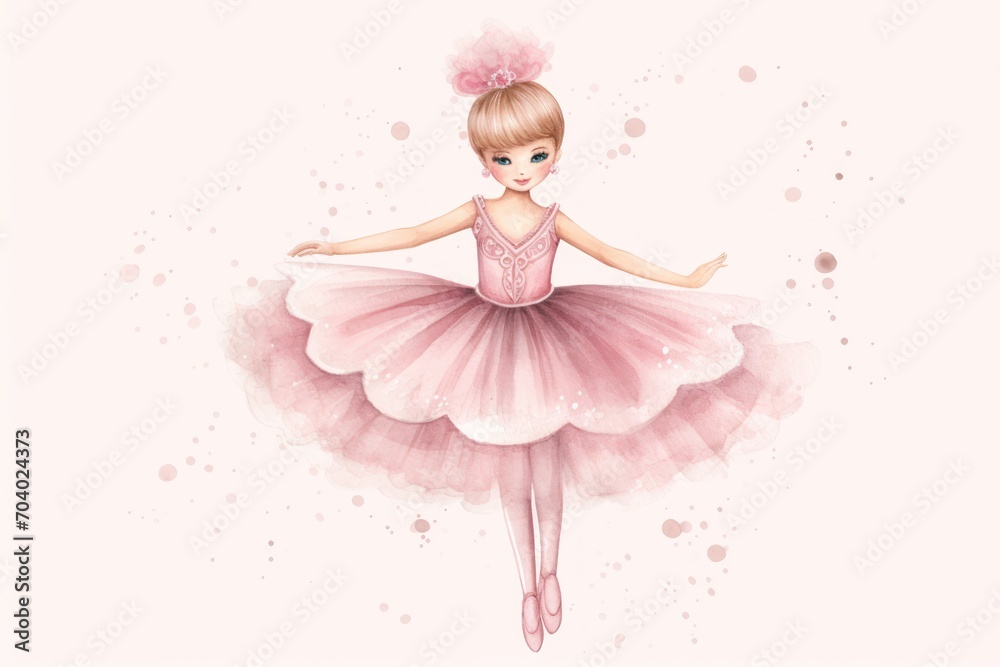 a watercolor painting of a little girl wearing a pink tutu and a pink ...