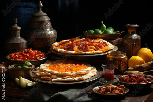 Ramadan Celebration. Oriental Sweets, Dried Fruits, and Festive Dish Preparations for the Holy Month © Iuliia