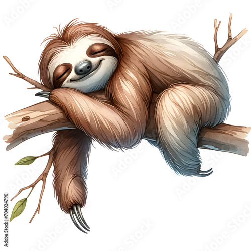 Cute sleepy sloth watercolor clipart with transparent background