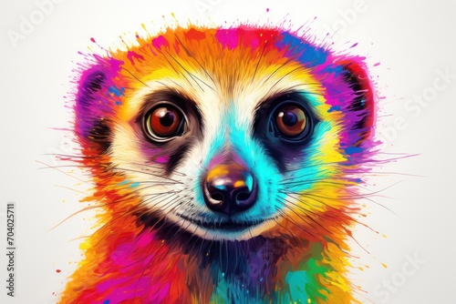  a colorful painting of a meerkat's face, with the colors of the meerkat's fur, and the eyes of the meerkat's head.