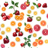 Simple fruits pattern with white background AI generated