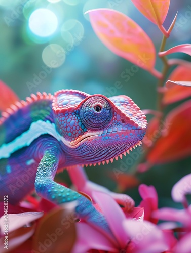 illustration of a in rainbow colored chameleon
