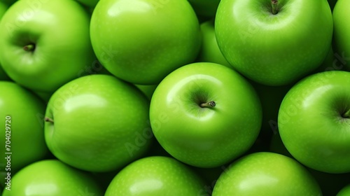  a pile of green apples with one green apple in the middle of the pile and one green apple in the middle of the pile in the middle of the pile. photo