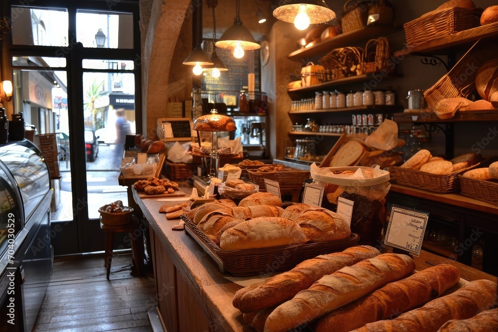 A charming french bakery with freshly baked bread Pastries And a warm Inviting atmosphere