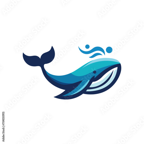 cute blue whale logo design vector template