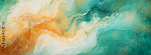 Acrylic Marbling Background. Paint Swirls in Beautiful Teal and Orange colors. Luxurious Marbling Background. 