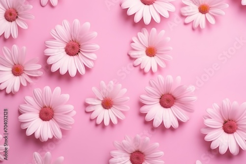  a group of white daisies on a pink background with space for a text or an image to put on a greeting card or as a greeting card or for someone special occasion.