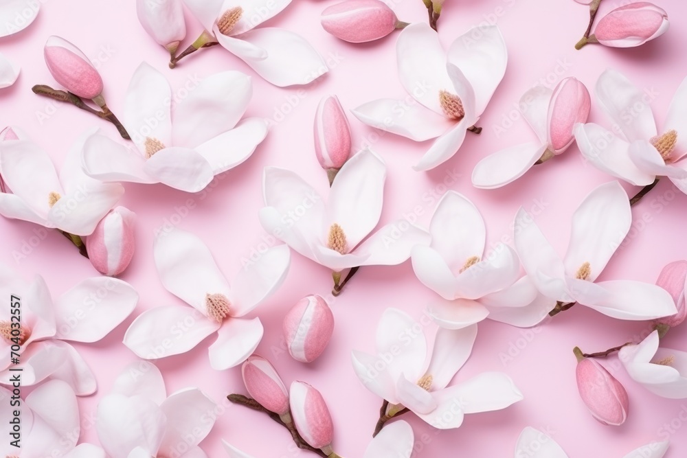 a bunch of white and pink flowers on a pink background with a place for a text or a picture to put on a card or postcard or brochure. a bunch of white and pink flowers on a pink background with a place for a text or a picture to put on a card or postcard or brochure.