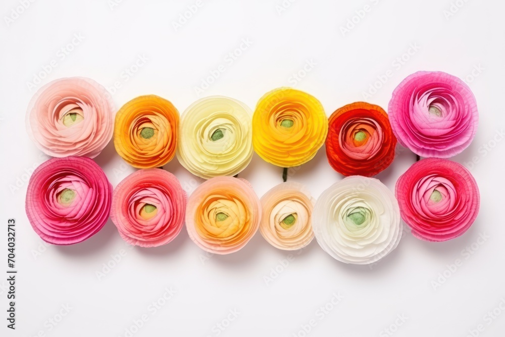 a group of multicolored paper flowers on a white background with a single flower in the middle of the row of the flowers in the middle of the row. a group of multicolored paper flowers on a white background with a single flower in the middle of the row of the flowers in the middle of the row.