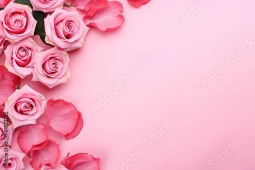  a bunch of pink roses on a pink background with a place for a message or a greeting card or a greeting card with a place for a name or a message. © Shanti