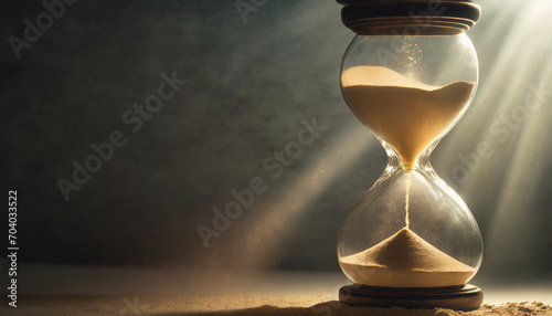 Elegant hourglass with flowing sand, symbolizing passing time and the concept of a timekeeper in a luxury setting. Stock photo photo