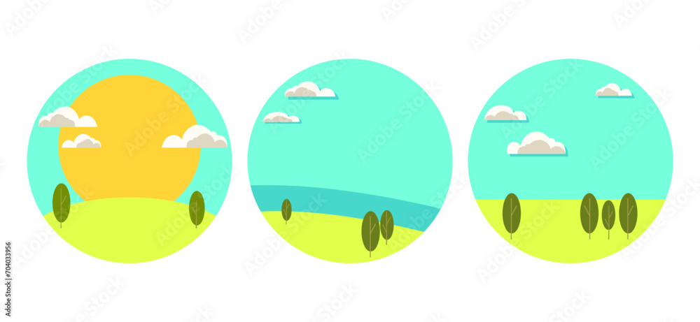 Beautiful Country Landscape: Bold, Colorful Vector Design with Clean Lines and Fresh, Cheerful Elements