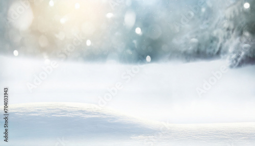 Winter wonderland: Snow-covered landscape with trees under bright sun