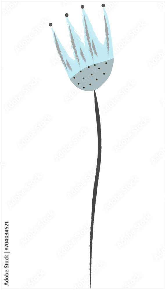 Stylized blue dotted flower on a striped stem
