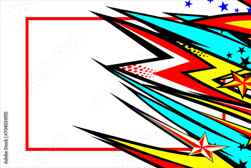 abstract racing background vector design with a unique striped pattern and a combination of bright colors and star effects on a white background