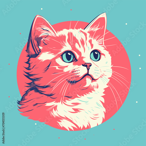 vector ilustration of cat, risograph of cat, vibrant color, cool cat in vector illustration style