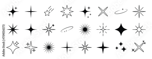 Retro futuristic sparkle icons collection. Set of star shapes. Abstract shine symbols  Y2k elements. Perfect for design posters  projects  banners  logo. Vector illustration