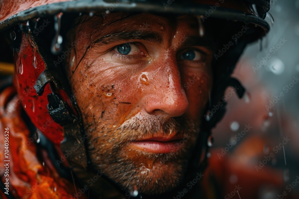 A brave and attractive firefighter rescuer portrayed on the screen A brave and attractive firefighter rescuer portrayed on the screen
