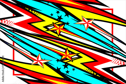 vector abstract racing background design with a unique striped pattern and a combination of bright colors and star effects suitable for wrap car designs