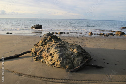 Big black rock on the beach