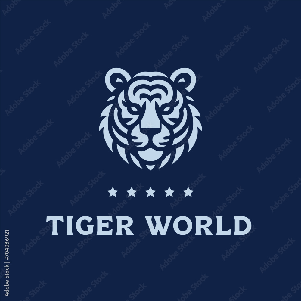 Tiger world 5 star hotel logo illustration