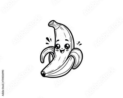 Cute Cartoon of banana illustration for coloring book outline line art. banana mascot design with dynamic pose