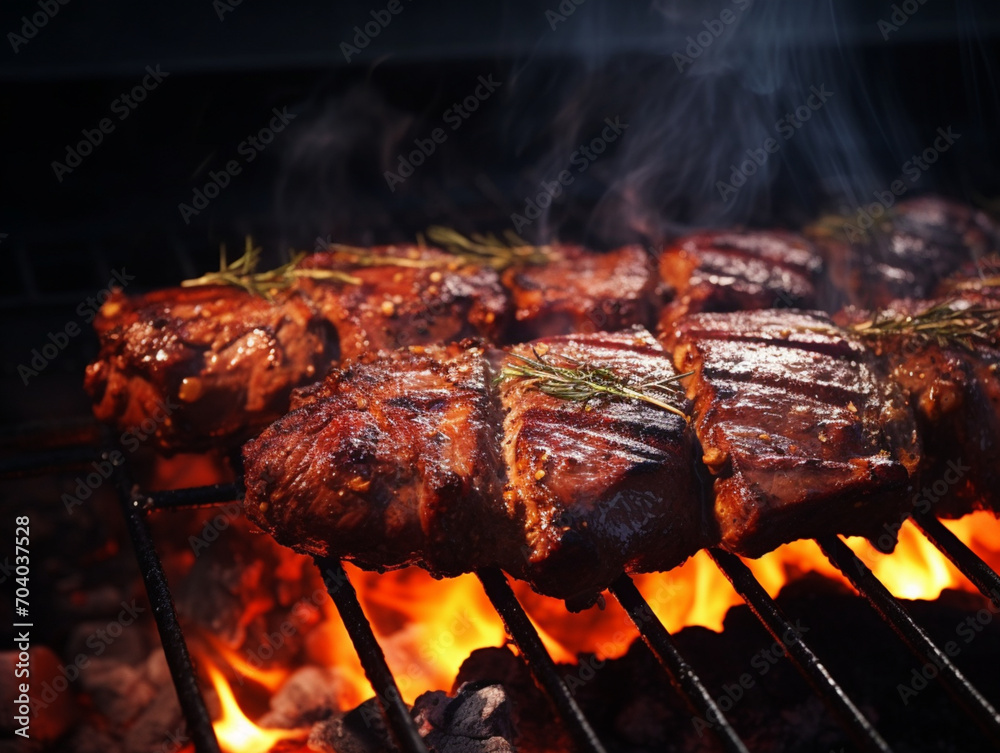 Grilled meat on the grill, Generative AI Grilled meat on the grill, Generative AI