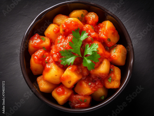 Patatas bravas con salsa picante de tomate