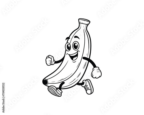 Cute Cartoon of banana illustration for coloring book outline line art. banana mascot design with dynamic pose