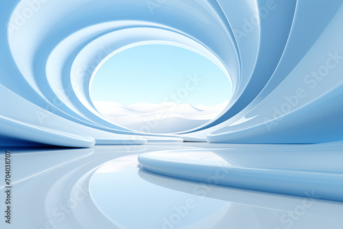Beautiful futuristic Geometric background for your presentation. Textured intricate 3D wall in light blue and white tones. AI generated.