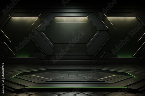 Beautiful futuristic abstract background for your presentation. Textured wall in light dark green tones. AI generated.