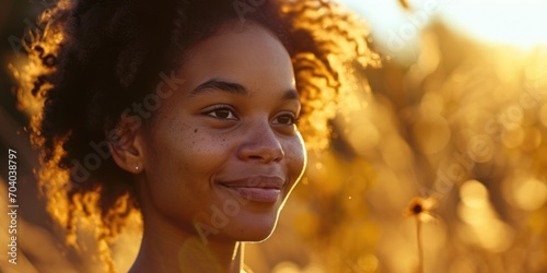 Golden Hour Glow on a Young Black Woman with Natural Hair