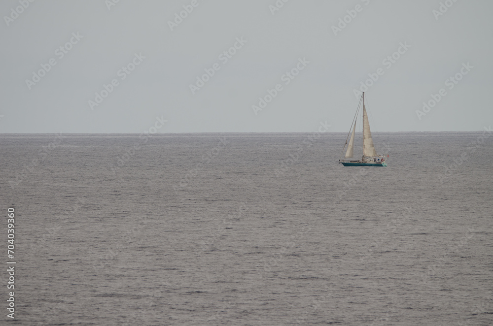 Sailboat off the northeast coast of Tenerife. Canary Islands. Spain.