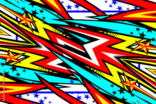 vector abstract racing background design with a unique striped pattern and a combination of bright colors and star effects that looks complicated