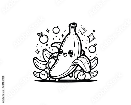 Cute Cartoon of banana illustration for coloring book outline line art. banana mascot design with dynamic pose