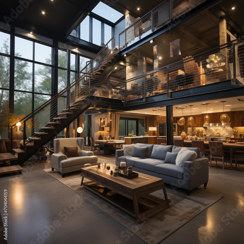 Wood and Metal Combination Staircase in a Loft