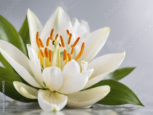 Beautiful floral background with white lilyflower on same color background. Banner template for beauty spa wellness - generated by ai