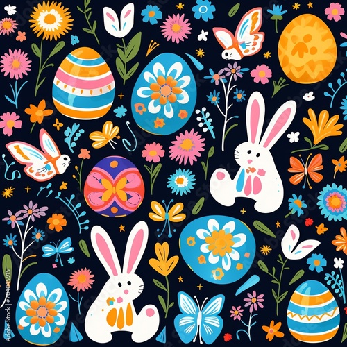 Seamless pattern with Easter eggs and bunnies. Vector illustration.AI.