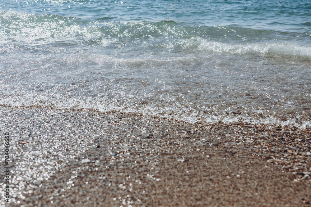 sea waves on the shore. relaxation on the beach by the sea. Mediterranean Sea. vacation in turkey sea waves on the shore. relaxation on the beach by the sea. Mediterranean Sea. vacation in turkey
