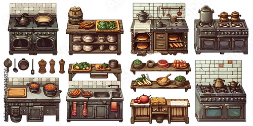 Set of  kitchen elements, kithen furniture  isolated on the transparent background PNG. photo