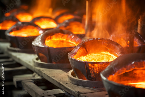 Ladles of Molten Steel in Foundry Production Line