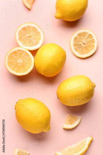 Fresh whole and sliced lemo...