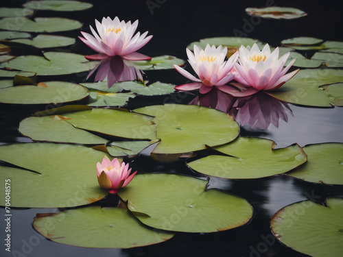 Zen inspired illustration of water lilies with large space for text  Concept of mindfulness - generated by ai
