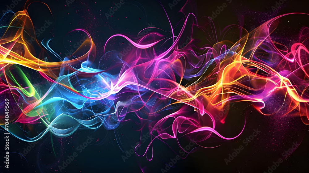 Naklejka premium A mesmerizing fractal art piece filled with vibrant magenta, violet, and purple hues, emanating a mysterious light in the darkness