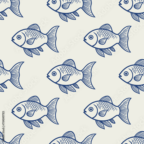 Swimming fish seamless wallpaper blue pattern with background for crafts, scrapbooking, textiles, art projects.