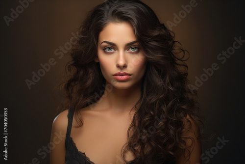 Fashion, make-up, hairstyle and lifestyle concept. Young and beautiful woman close-up studio portrait. Model looking at camera