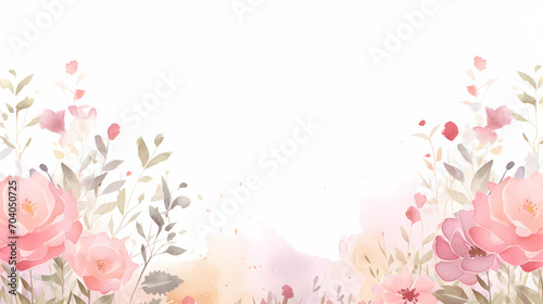 Floral frame with watercolor flowers, decorative flower background pattern, watercolor floral border background